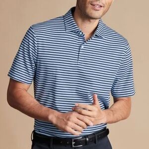 Charles Tyrwhitt striped cotton polo in sky blue